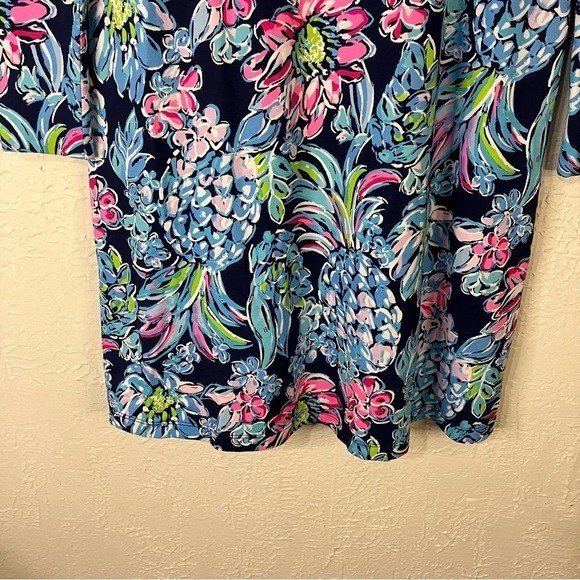Lilly Pulitzer Kaisley Dual Neck Dress in High Tide Navy Pineapple Paradise - Picture 8 of 10